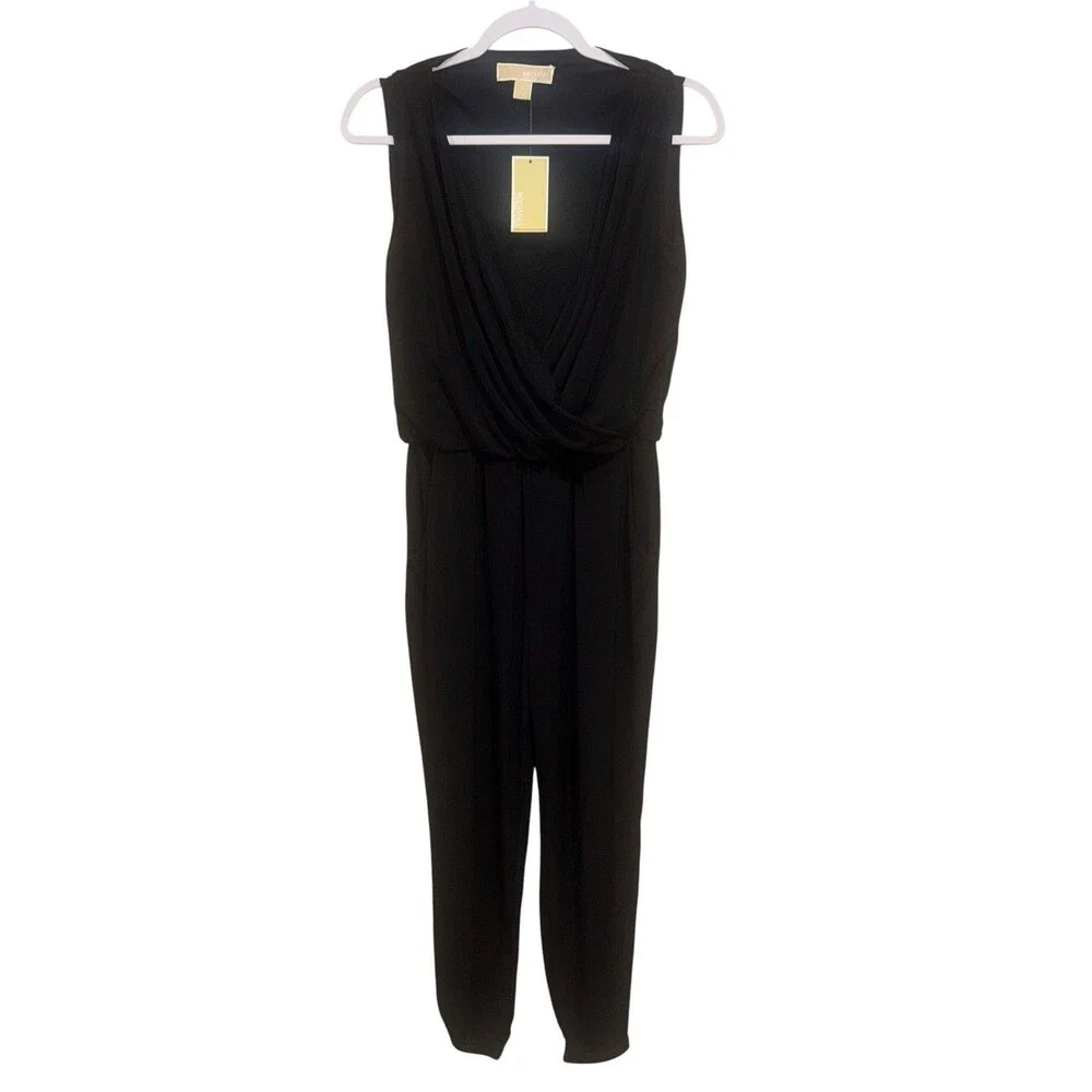 NWT Michael Kors Michael Black Sleeveless Surplice Jumpsuit Women’s S Small $130